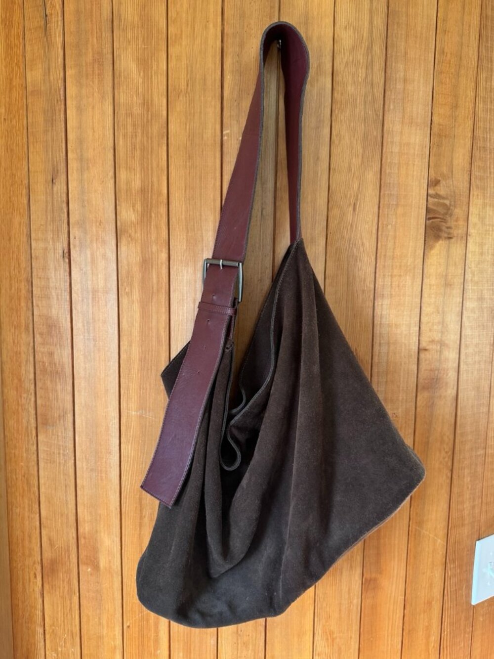 Brown Suede Hobo Bag Burgundy Leather Strap Free People